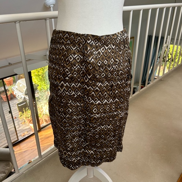 Weekend Max Mara Linen Pleated Skirt Size 10 Tribal Geometric Pattern Natural - Picture 7 of 13